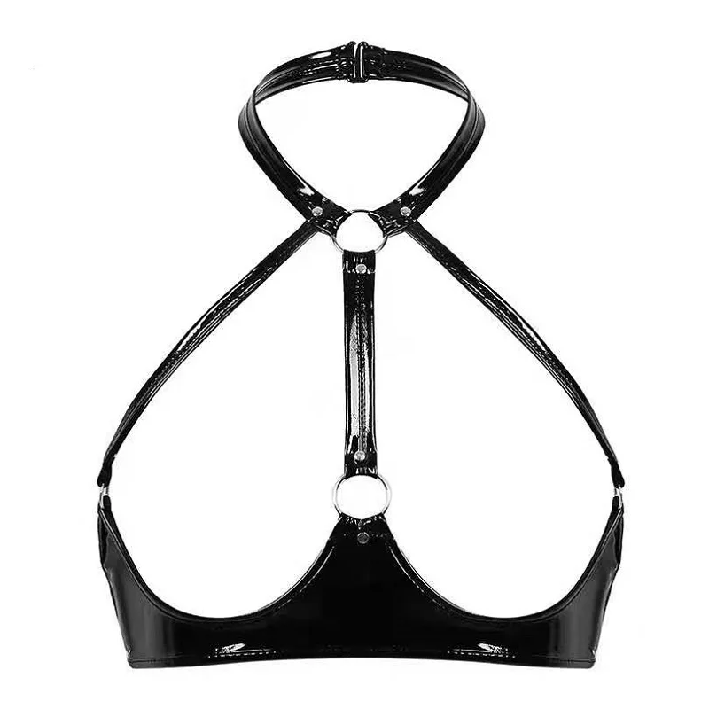 

FOR Women Sexy Open Up Leather Bra Hot Porn Tops Breast Exposing Glossy Erotic Latex Lingerie With Bralette Harness Adjustable