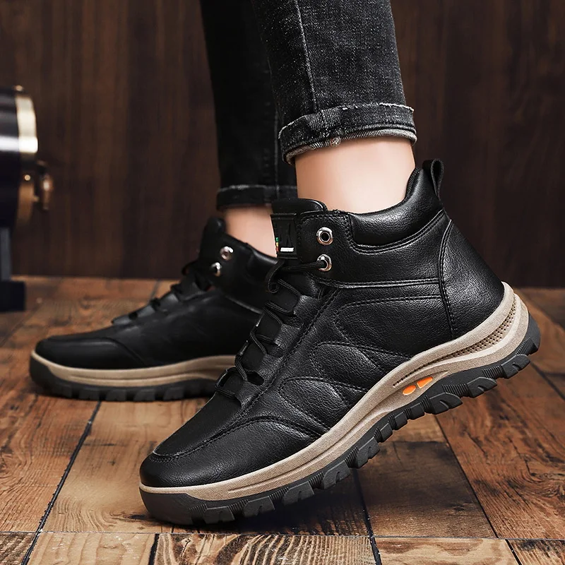 

2022 autumn winter men sneakers leather casual shoes high-top waterproof non-slip autumn breathable outdoor sports shoes