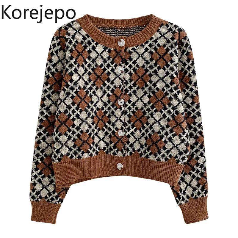 

Свитер кореjepo Женская мода Ретро осень 2021 новый дизайн в гонконгском стиле жаккардовый ленивый стиль Кардиган Топ с длинным рукавом