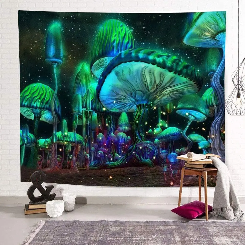 SepYue Mushroom Castle Wall Hanging Tapestry Nature Art Starry Sky Galaxy Psychedelic Carpet Magical Forest Tree Tapestries | Дом и сад