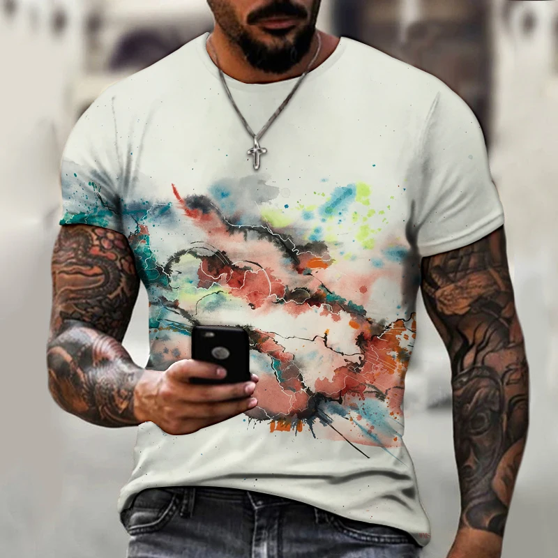 

2021 new style painted retro fashion 3D printing street Harajuku T-shirt men's summer oversized T-shirt 6XL