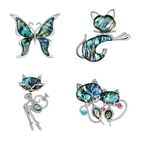 rhinestone sexy catfoxbutterfly animal natural abalone shell cat brooches for women alloy metal banquet weddings brooch gifts