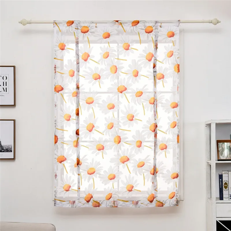 Imixlot Study Room Curtains Sunflower Short Curtain Beautiful Tulle Embroidery Modern Window Decor | Blinds Shades &amp Shutters