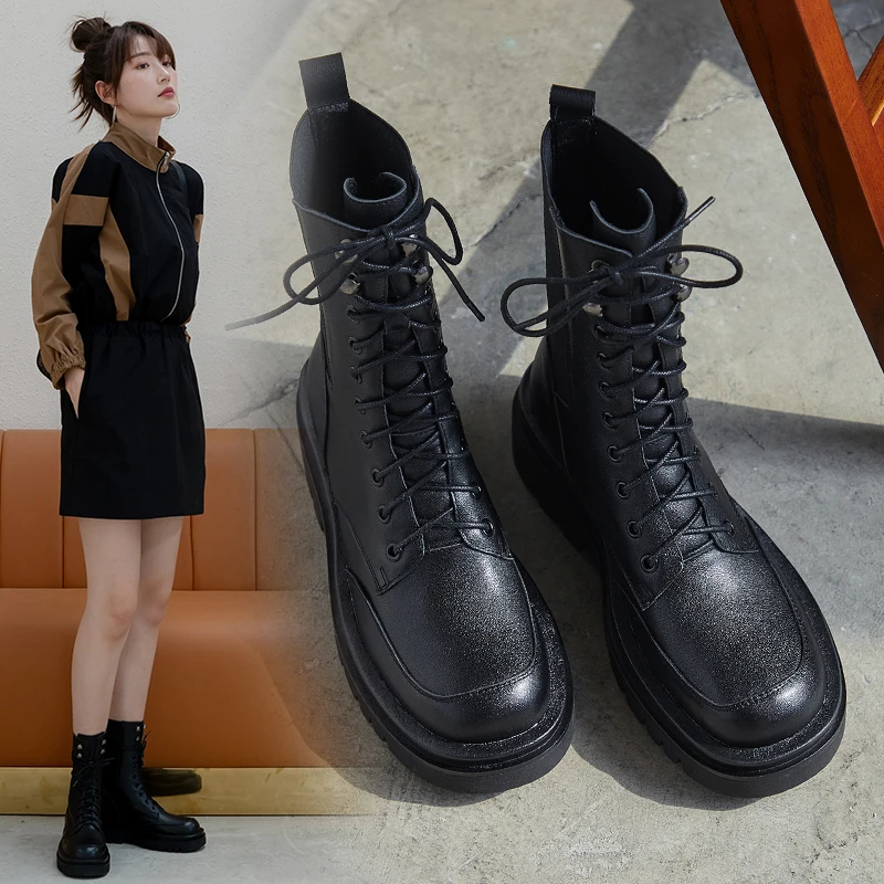 

2021 winter new handmade custom sponge cake bottom Martin boots top layer cowhide round toe fashion boots
