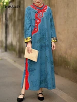 tiyihailey 2020 free shipping vintage women long maxi long sleeve linen and cotton chinese style spring autumn dresses cheongsam