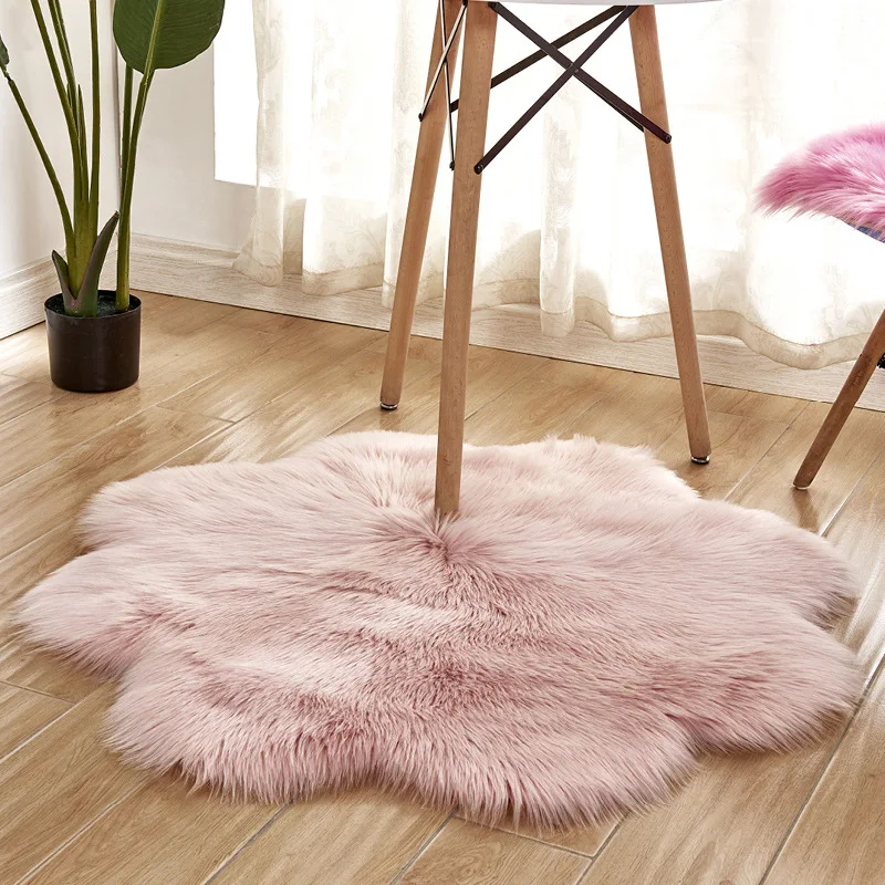

Petaloid Area Rugs Long Blush Sheepskin Fur Carpet Soft Floor Mats Non-Slip Mat