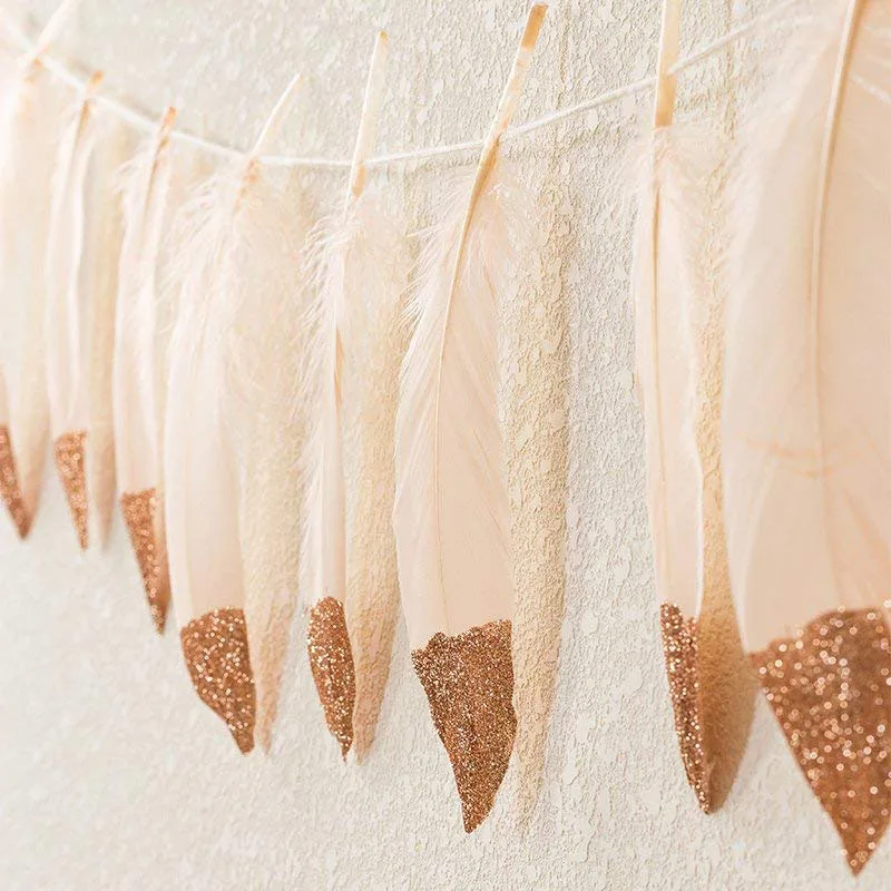 Новинка гирлянда из перьев розовое золото Блестящий Мягкий баннер с перьями для