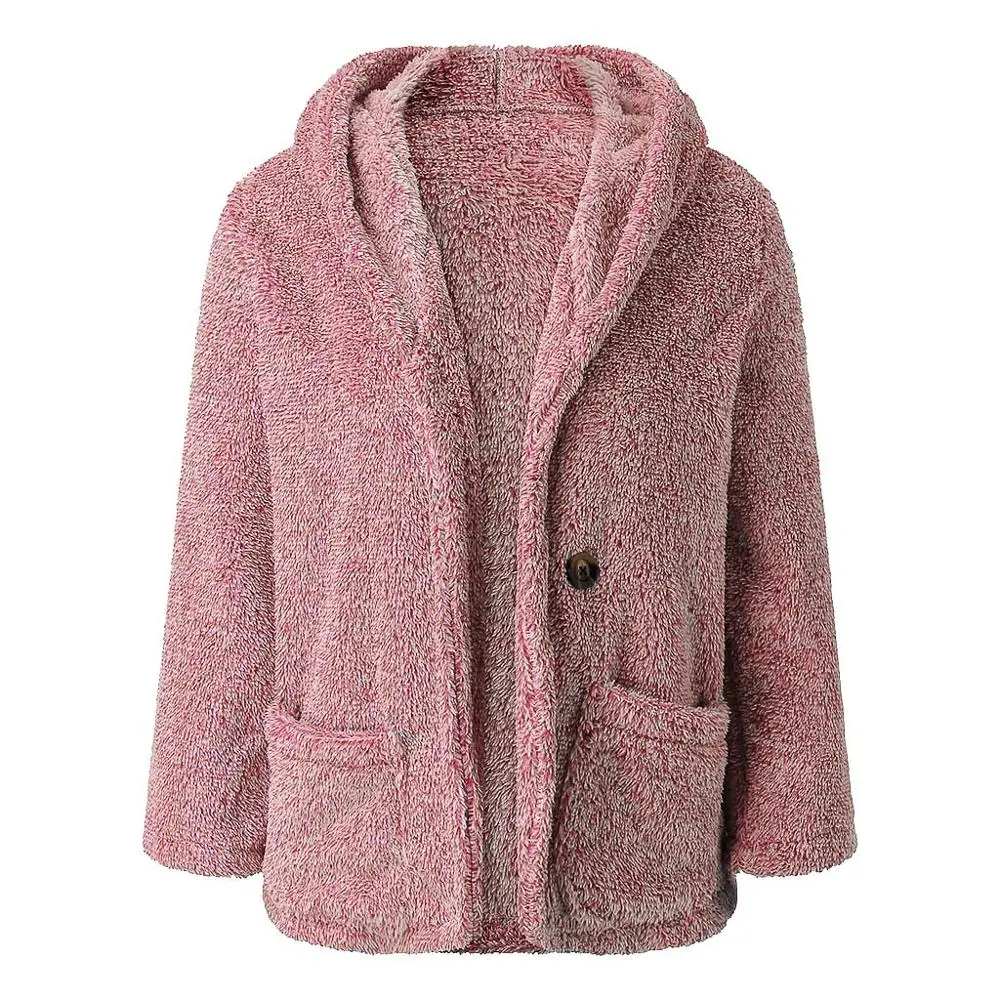 

Plush Fleece Coat Plus Size Women Autumn Winter Fluffy 2019 Solid Long Sleeve Hooded Fake Fur Wollen Coat Soft Female Overcoat