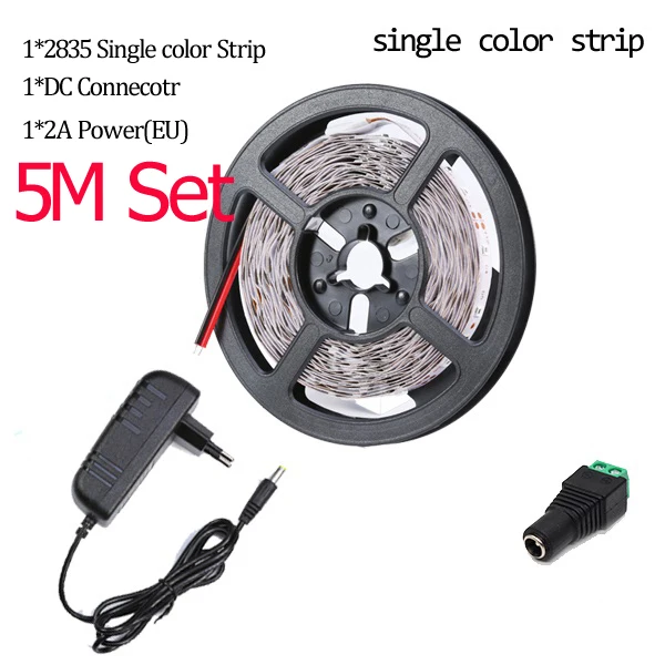 Single Color Set 5 м 300 светодиоды поверхностного монтажа RGB Светодиодная лента светильник 3528 2835 1 м светодиодный светильник RGB светодиодный s Лента Диодная лента гибкий контроллер DC 12 В адаптер Комплект - Испускаемый цвет: Single Color Set