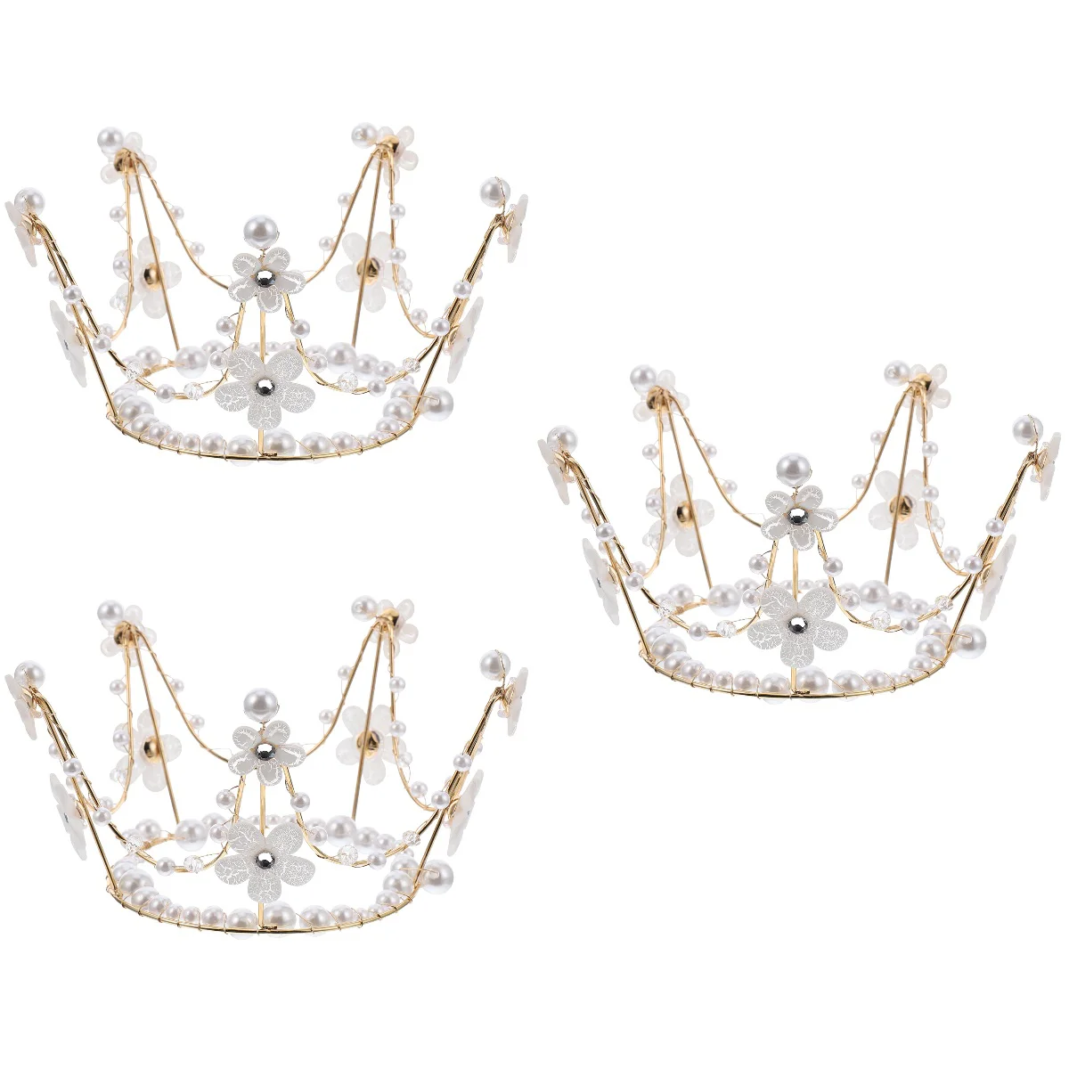 

3 pcs Delicate Pearl Crown Shape Cake Decoration Party Hair Ornament Party Supply