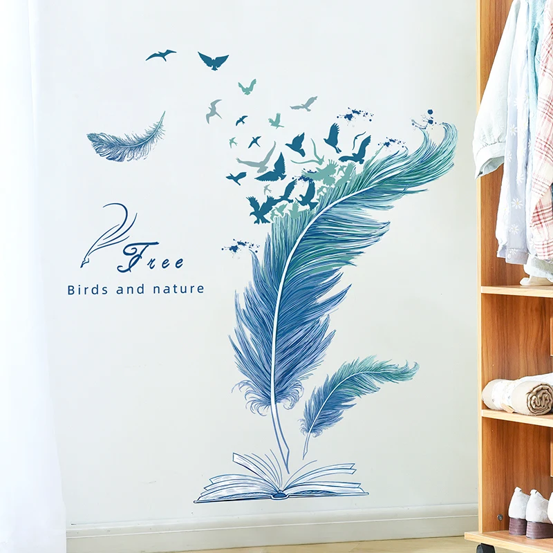 Наклейки на стену с перьями мультяшный шлейф сделай сам настенные наклейки для