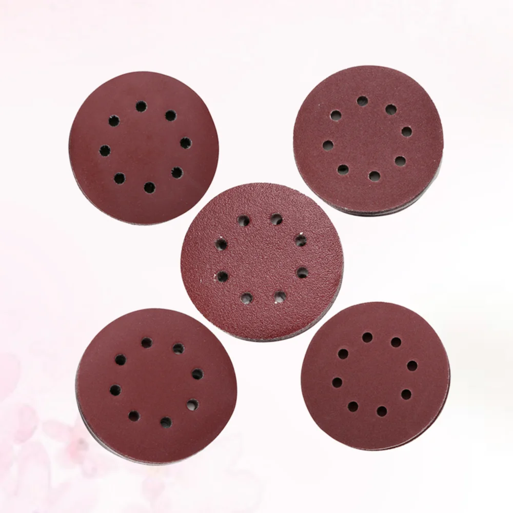 

60pcs Round Grit Sandpaper Dry Flocking Sandpaper Eight Hole Grit Sanding Disc Pads Dark Red