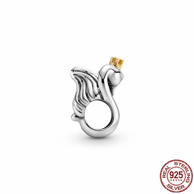 

Sterling Silver Two-tone Swan & Heart Charm Fit Original 3mm Bracelet&Bangle For Women Birthday Fashion Jewelry Gift 2021 New925