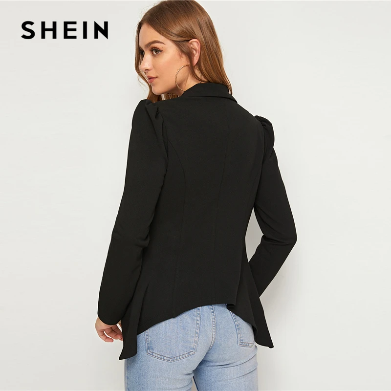 SHEIN сплошной водопад шеи асимметричный подол элегантный блейзер для женщин осень с пышными рукавами тонкий приталенный офисные женские куртки-блейзеры