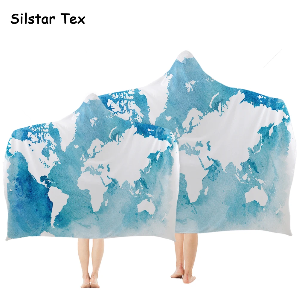 Силстар текс карта мира носимое полотенце с 3D печатью капюшоном полиэфирное