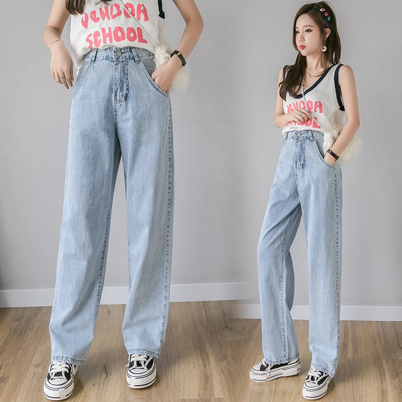 С высокой талией для студентов сексуальные и милые тонкие широкие в пол брюки