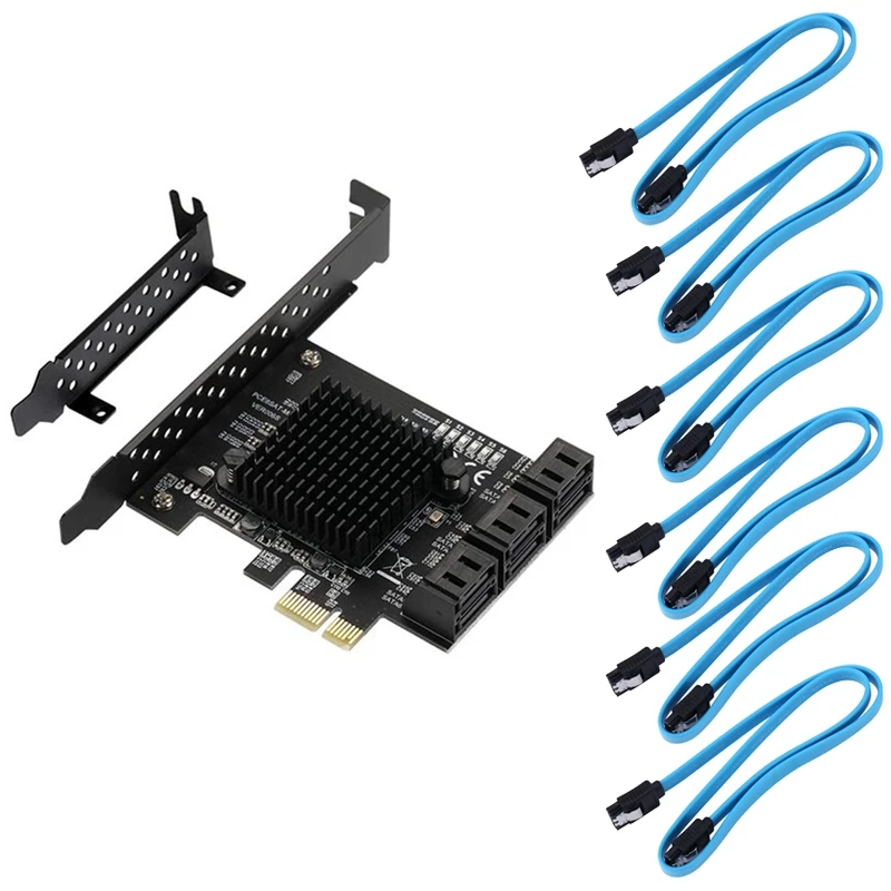 

88SE9215 Chip 6 Ports SATA 3.0 to PCIe Expansion Card PCI Express SATA Adapter SATA 3 Converter with Heat Sink for HDD