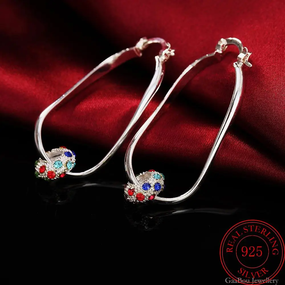 

GaaBou Long Hanging Fine Earrings Hooks Dangle Drop Pendants Long Colour Zircon Bead Silver 925 Women's Jewelry Female 2021