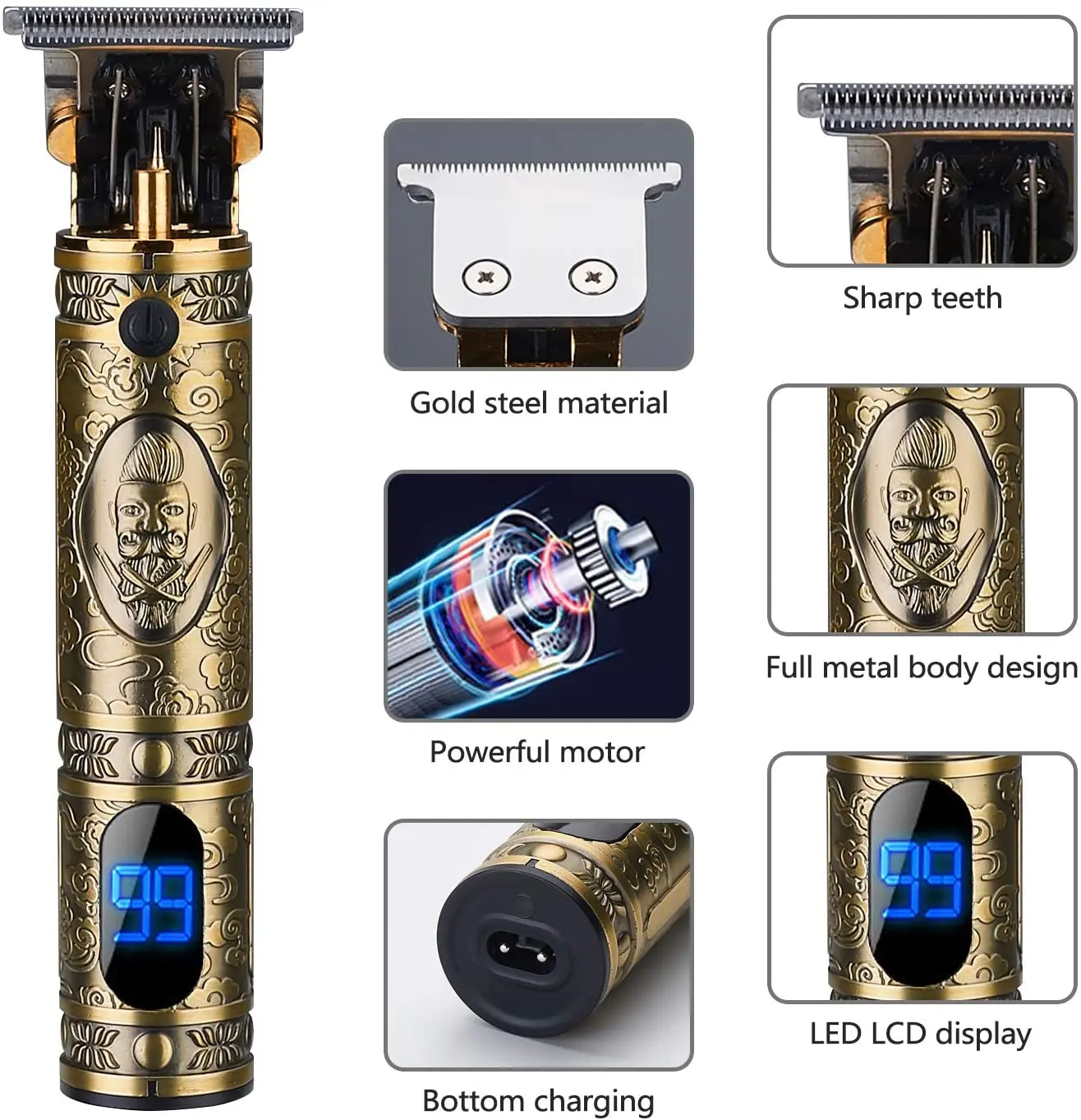 

Cordless Men Hair Clipper Barber 0mm Professional Buddha Dragon Electric Hair Cutting Machine Beard Shaving Outliner GH21