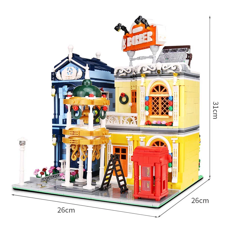 

Yeshin MOC Streetview Building Blocks The Led Light Barber Shop In Town Model Assembly Bricks Toys Kids Christmas Giftss