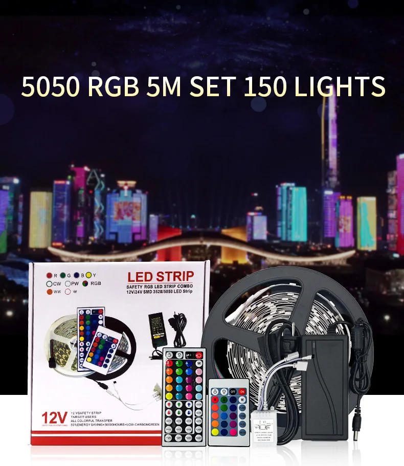 Светодиодный светильник RGB 5050 SMD гибкая лента fita светодиодный 5 м 10 15 20 диод DC 12 В +