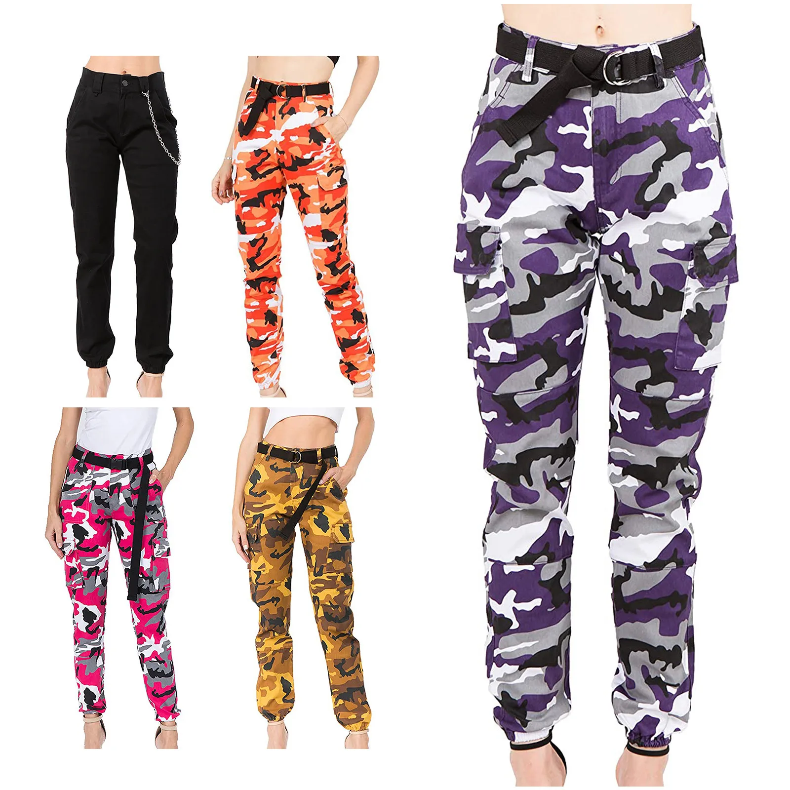 Женские брюки 2020 облегающие прямые брюки-карго с высокой талией и принтом