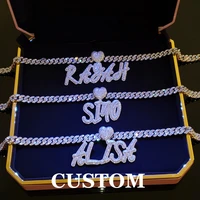 iced out bling 5a cz sexy name pendant choker necklace heart buckle for the 9 mm rhinestone cuban chain