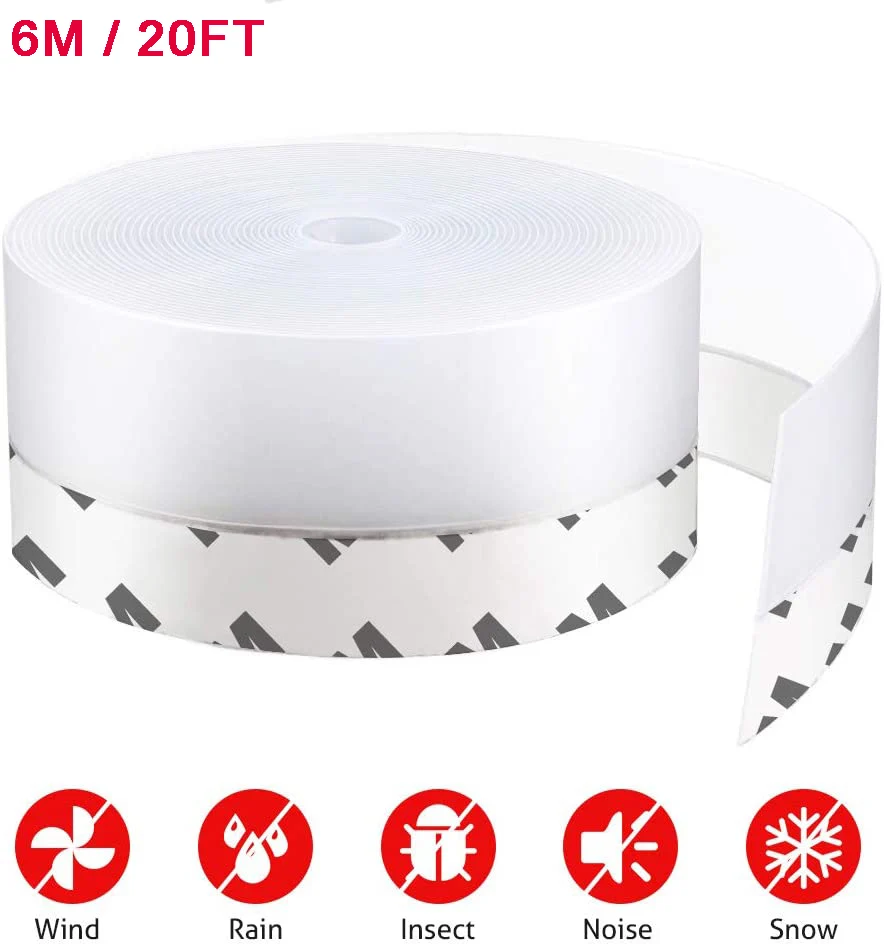 

6m Weather Stripping Silicone Door Seal Strip Glass and Wood Door Window Sound Insulation and Moisture Self-adhesive Tape