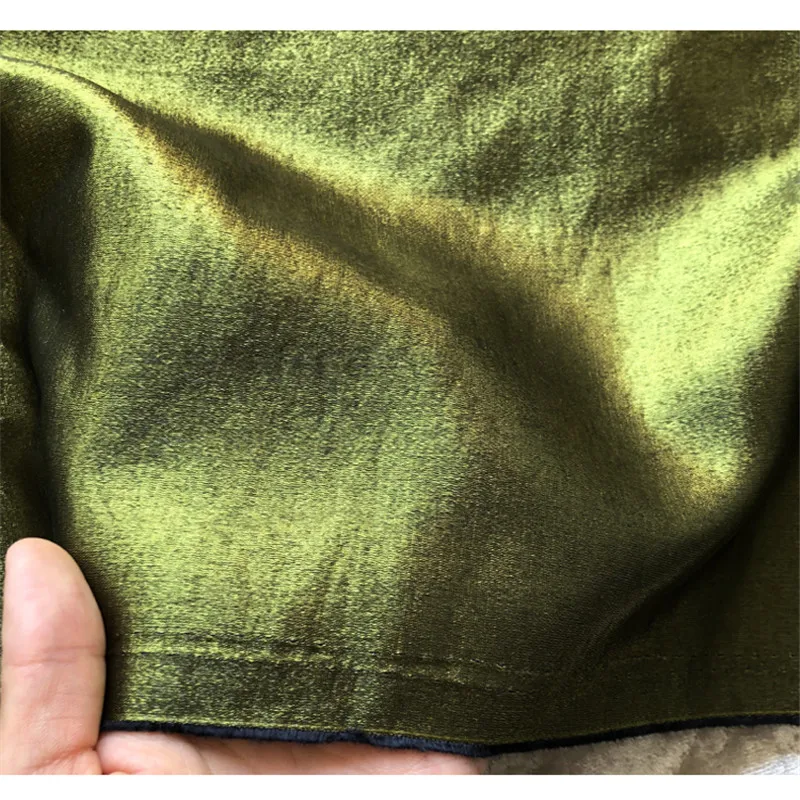 

C1033 High Quality Summer/Autumn Luster Glossy Moss Green Linen and Metallic Glaze Silk Linen Pajamas Career Dress Fabric Sewing