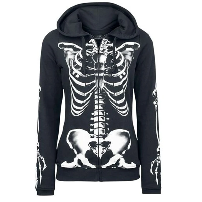 Большие размеры женская черная Готическая панк Толстовка с капюшоном принт