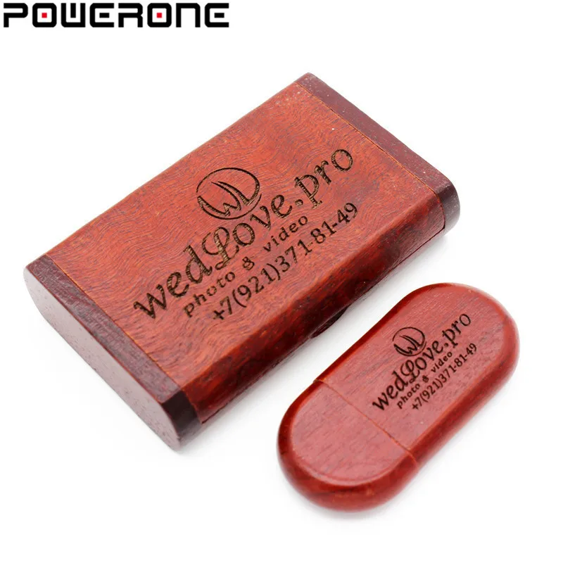 

POWERONE usb flash pen drive usb2.0 wooden usb box 4gb 8gb 16gb 32gb 64gb free custom logo data storage photography wedding gift