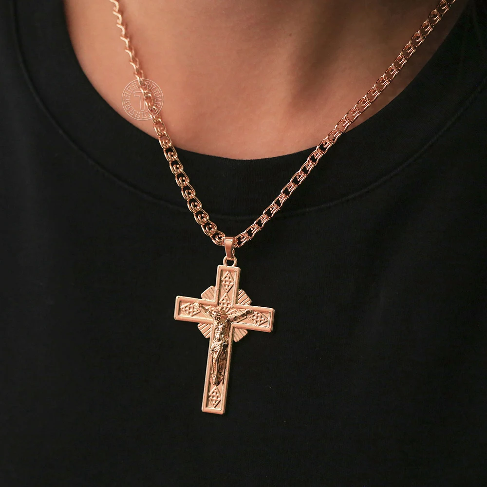 Ожерелье с подвеской в виде Креста для мужчин и женщин из розового золота 585 пробы