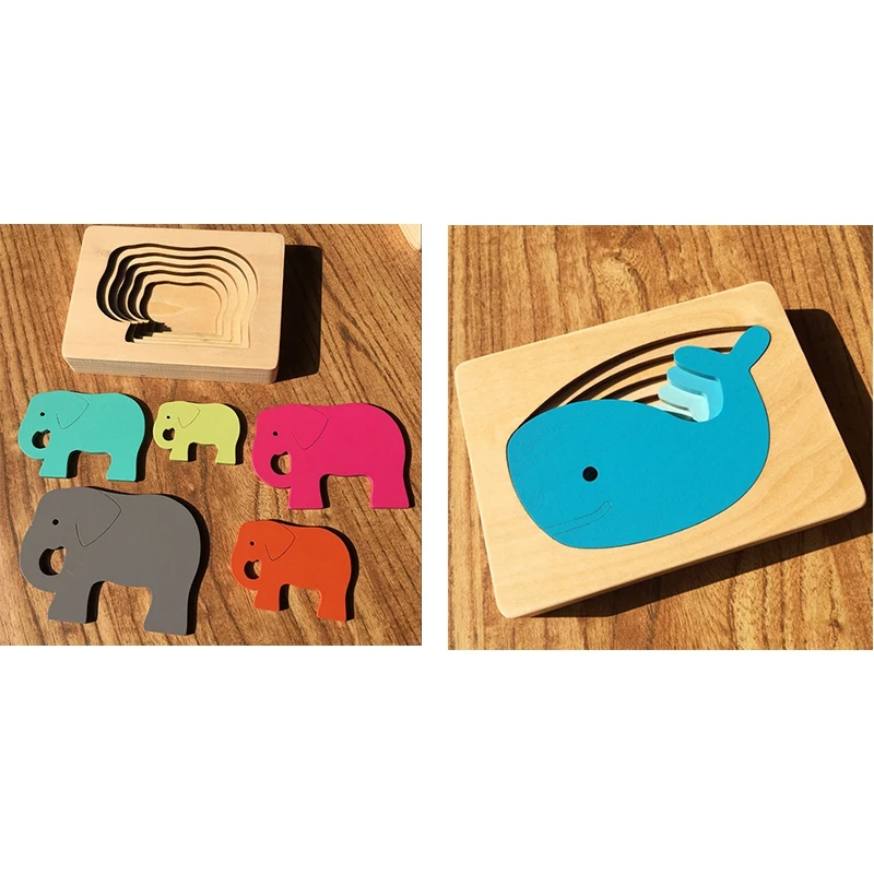 

Kids Wooden Toys For Children Animal Carton 3D Puzzle Multilayer Jigsaw Puzzles Baby Toys Child Early Educational Aids