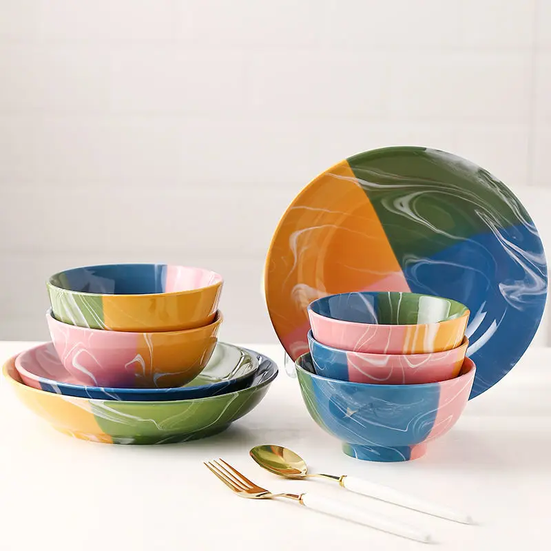 

Creative ceramic rice bowl household noodle soup bowl 78-inch rice soup plate glazed bowl dish sets dishes plate set