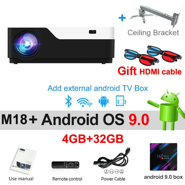 32GB bracket Vivicine M18 1920X1080 настоящий Full HD проектор, HDMI USB PC 1080p светодиодный домашний мультимедийный видеопроектор с поддержкой AC3 - Цвет: 32GB bracket