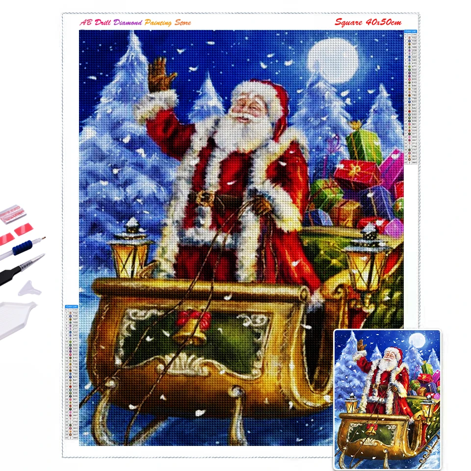 Kits de pintura de diamantes AB para decoraci&oacute;n de Navidad, paisaje bordado de diamantes de nieve, Pap&aacute; Noel, decoraci&oacute;n de mosaicos de diamante 5D, regalos para ni&ntilde;os-1