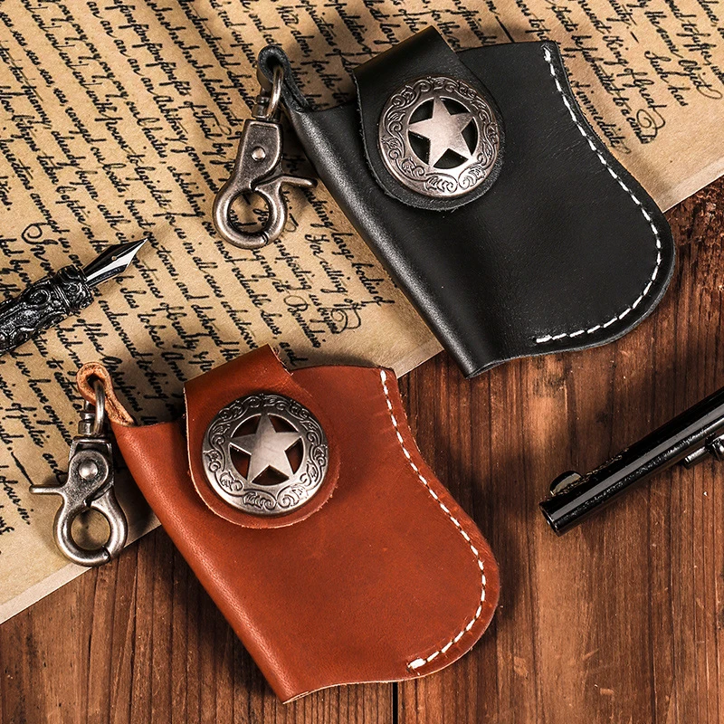 

Fashion Hook Up Five Pointed Star Handmade Genuine Leather Kerosene Oil Lighter Belt Case Waist Bag For Zippo Lighters Accessory