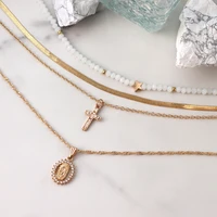goth multi layer cross virgin mary pendent necklaces for women collar statement gold color metal twisted chain necklace jewelry