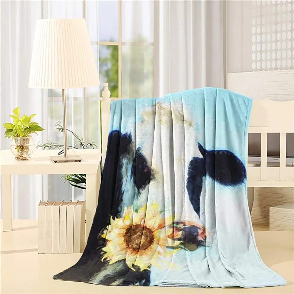 

Фланелевое Одеяло для душа, дышащее покрывало для кровати с рисунком коровы, Маргариток и голубого неба, мягкое покрывало