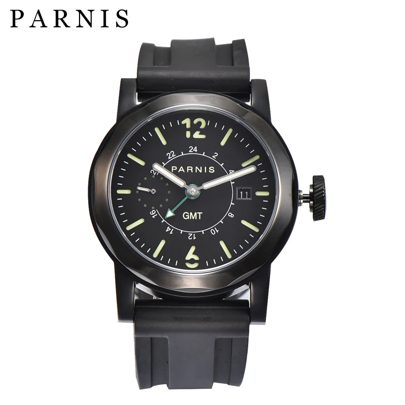 

Parnis 43mm Men's Automatic Mechanical Watch Black 12&24 Hour 10BAR Waterproof Luminous GMT Watches gift for men 2019 Top Brand