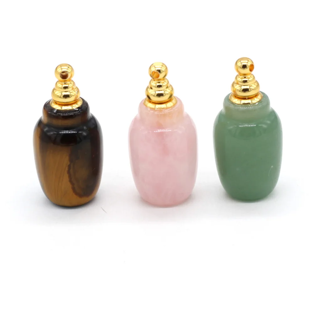 

Natural Stone Pendant Perfume Bottle Vase Shape Gold Cover Exquisite Charm For Jewelry Making DIY Bracelet Necklaces Accessories