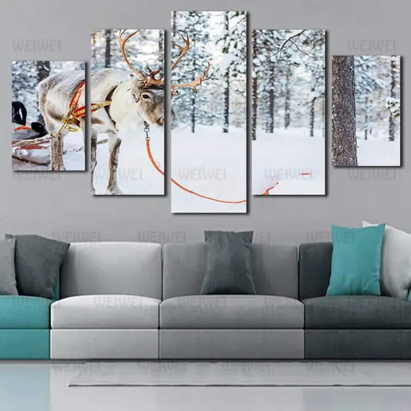 

Animals Poster Deer Dragging Things Home Canvas Painting Wall Decoration Use In Living Room and Bedroom Frameless Style
