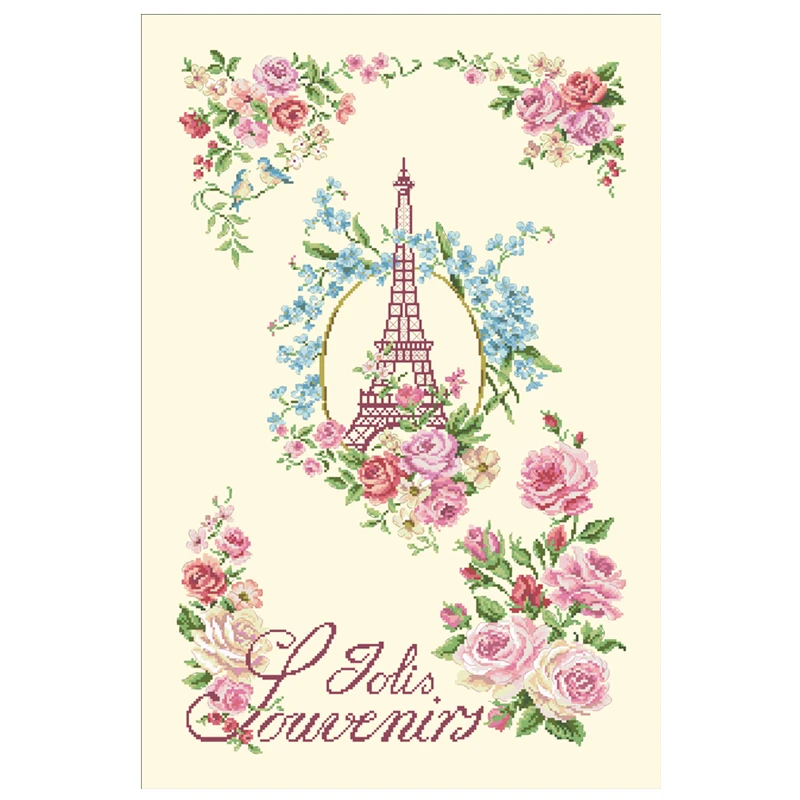 Набор для вышивки крестиком Роза и башня хлопковая шелковая нить с цветочным