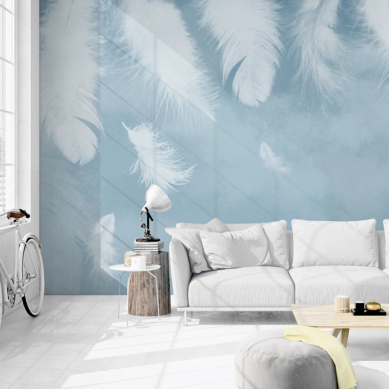 3D синие перья свежие скандинавские обои простые Роскошные гостиная диван тв