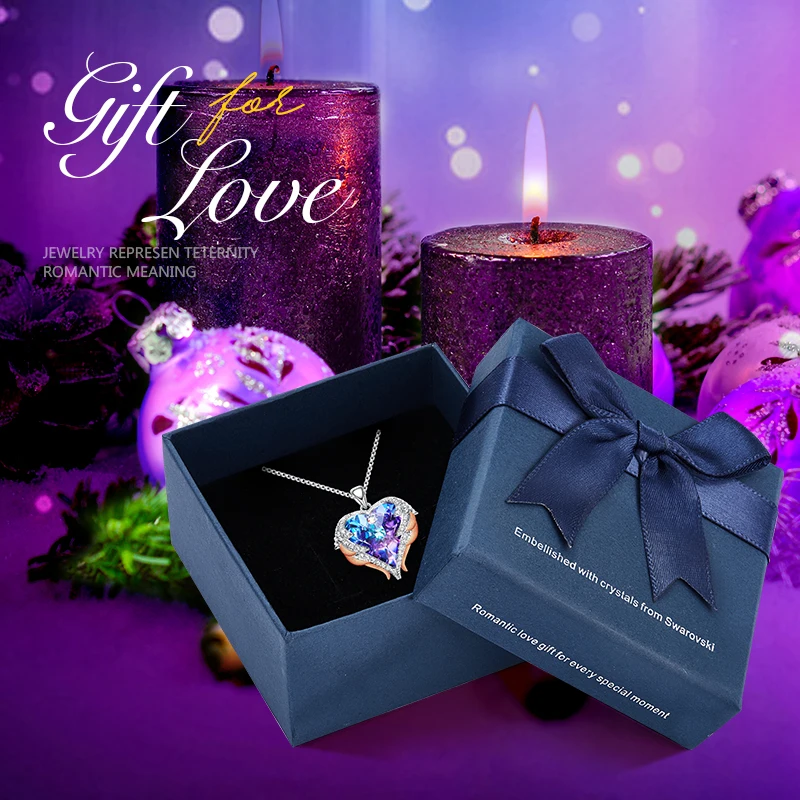 P0902G in box CDE дизайн, крылья ангела, украшенные кристаллами Swarovski, подвеска в форме сердца, ожерелье, ювелирное изделие, подарок на день Святого Валентина - Цвет камня: P0902G in box