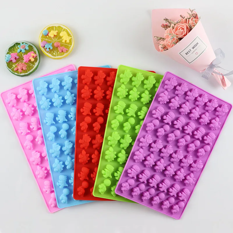 

200Pcs/Lot 48 Cavity Dinosaur Silicone Mold Chocolate Gummy Cake Candy Ice Cube Tray Mold Cake Baking Decorating Tools