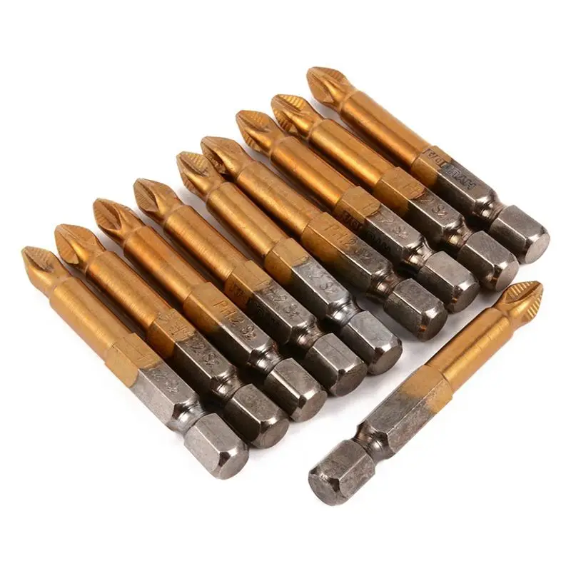 10 шт. 50 мм PH2 1/4 дюйма шестигранный хвостовик Магнитная крестовая отвертка Биты