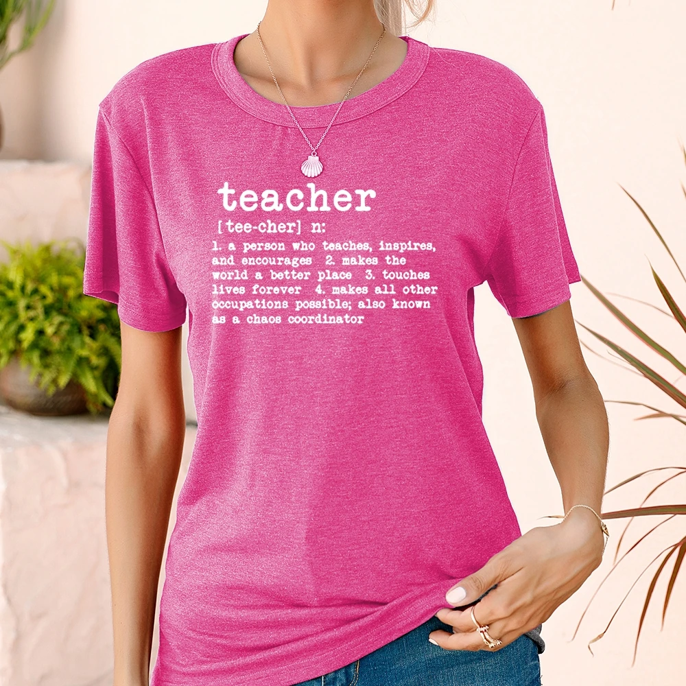 

Women Tops Casual Fashion Teacher Letter Print Leisure Korean Style Short Sleeve Novel Female Colored Cotton T-Shirt Ventilate