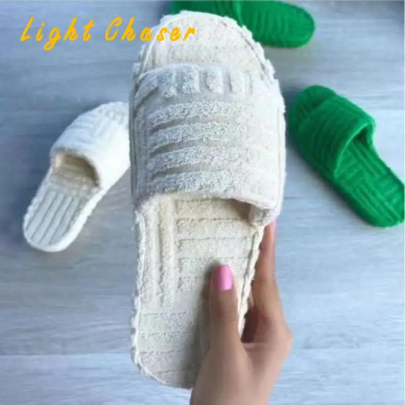 Fashionable Plush Indoor Slippers Women Fall/winter 2021 New Plus Size Green Thick-soled Outer Wear  Thick-soled Women's Slipper