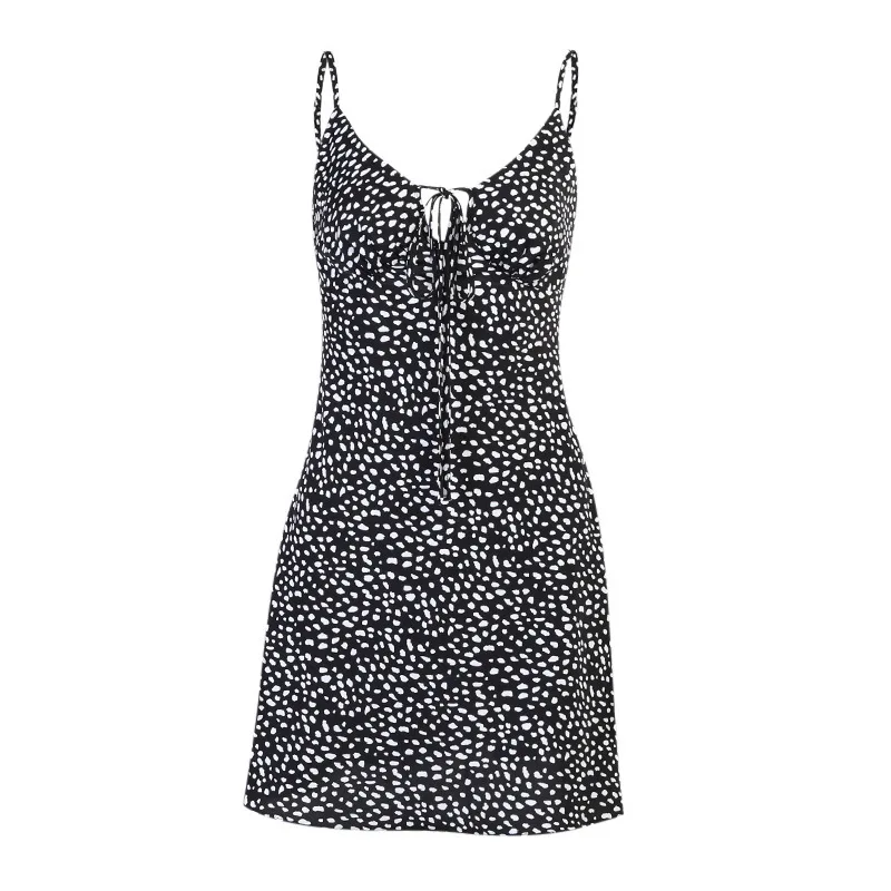 

Sexy Black Dot Deep V Neck Women Dress Straped Elegant Sleeveless High Waist Bandage Dress Spring Casual Dresses Vestidos